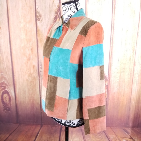 Suedessence Color Block Leather Suede Jacket B62 - Picture 2 of 5